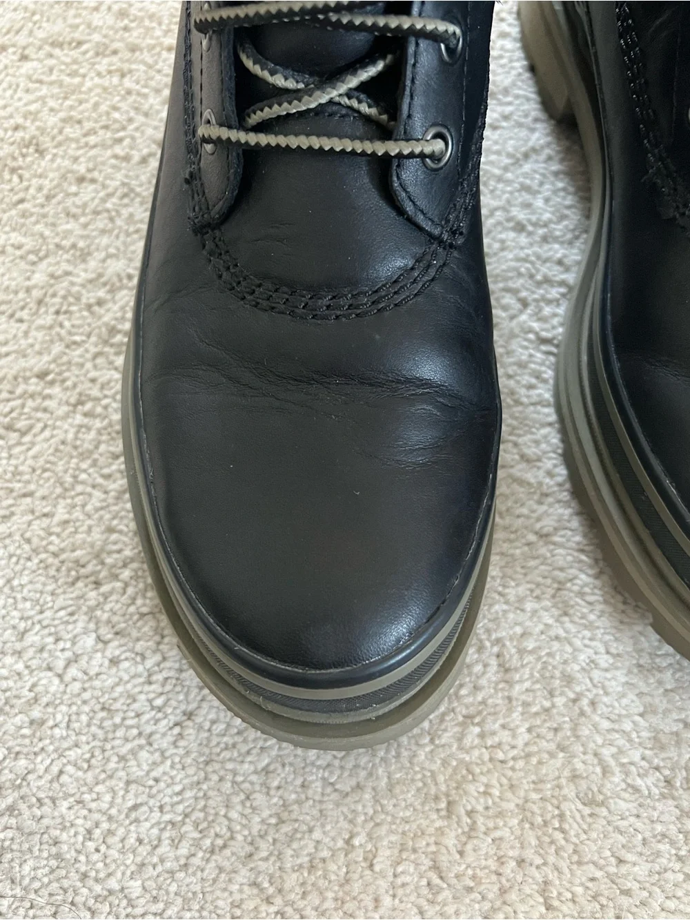 Sorel Lennox Street Black Leather Lace-Up Winter Boots with Sage Sole